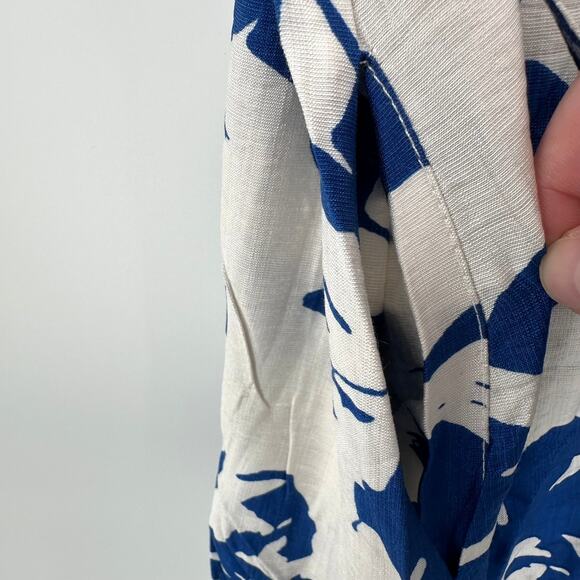 M&V Floral Print Tie Belt Midi Dress in blue white Size L/XL - Picture 10 of 13